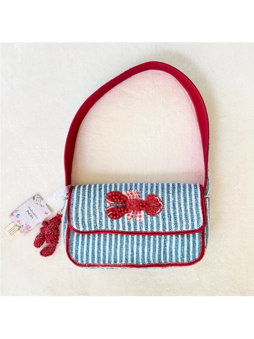 Red Lobster beaded Blue Stripe Shoulder Bag